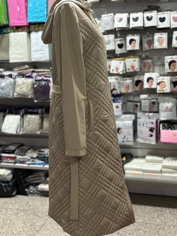 Bej Uzun Kadın Mont Fermuarlı - Görsel 3