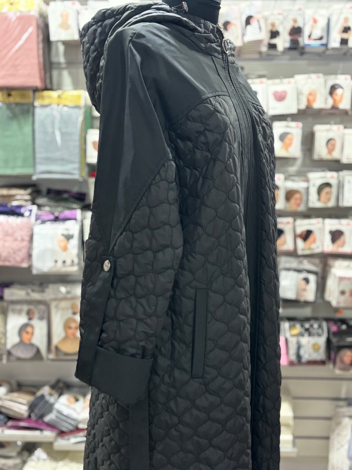 Kadın Siyah Uzun Fermuarlı mont - Görsel 5