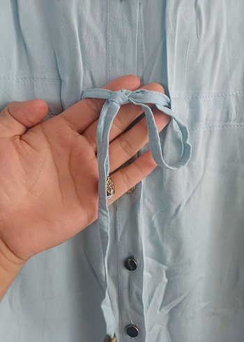 40 Beden Düğmeli Turkuaz Uzun Keten Elbise