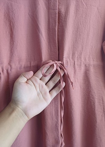 36 Beden Gül Kurusu Keten Midi Tunik Gömlek