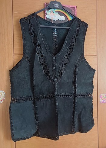 Siyah Süet Düğmeli Gotik Yelek