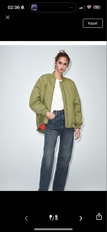 l Beden haki Renk Zara bomber ceket haki