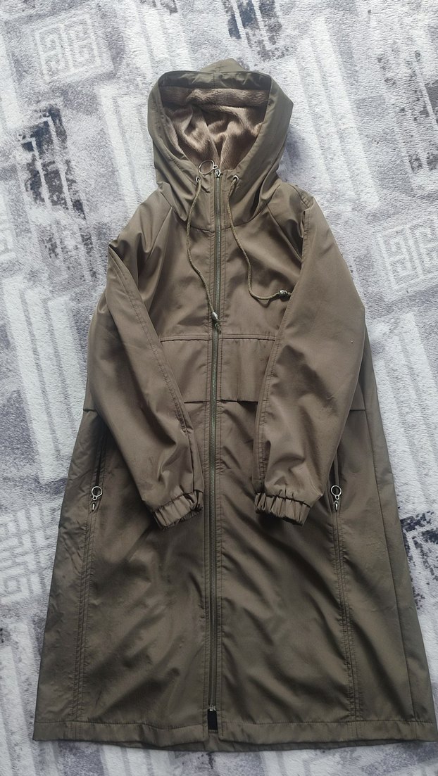 Haki Kapüşonlu Kadın Rüzgarlık/trençkot - Görsel 2