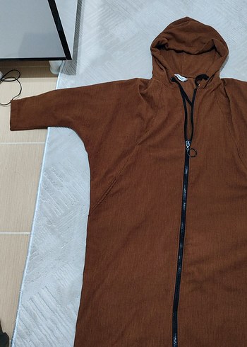 Kahverengi Kapüşonlu Uzun Kadın Ceket - Görsel 2