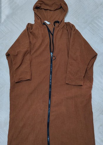 Kahverengi Kapüşonlu Uzun Kadın Ceket - Görsel 3