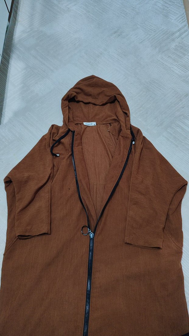 Kahverengi Kapüşonlu Uzun Kadın Ceket - Görsel 5