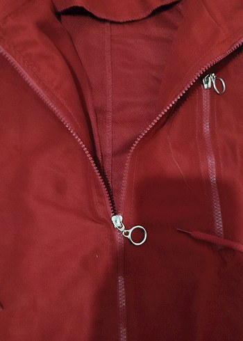 Bordo Kapüşonlu Uzun Kadın trençkot - Görsel 3