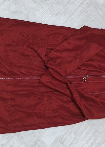 Bordo Kapüşonlu Uzun Kadın trençkot - Görsel 6