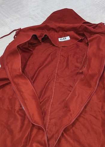 Bordo Kapüşonlu Uzun Kadın trençkot - Görsel 7