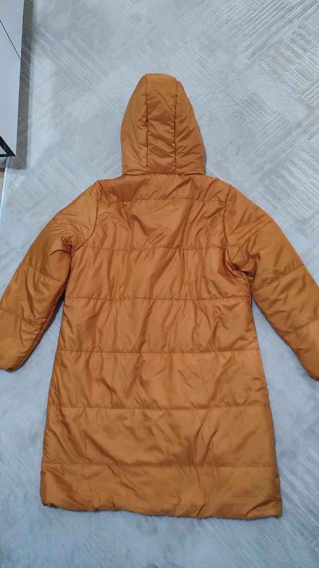 Kapüşonlu Kadın Kış Montu, oversize , sarı - Görsel 5