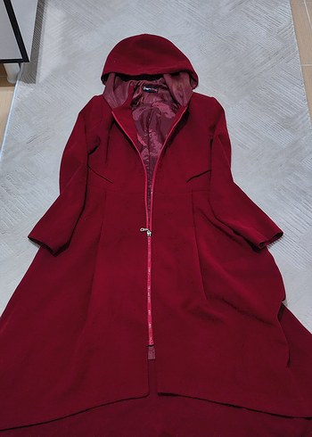 Bordo Kapüşonlu Uzun Kabanı - Görsel 4