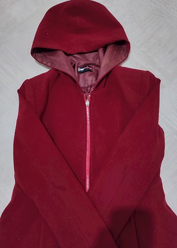 Bordo Kapüşonlu Uzun Kabanı - Görsel 2