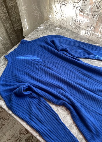 Uzun Kollu Mavi Triko Elbise - Görsel 5