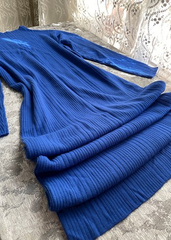 Uzun Kollu Mavi Triko Elbise - Görsel 3