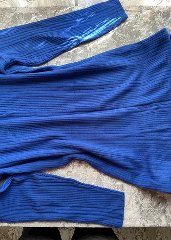 Uzun Kollu Mavi Triko Elbise - Görsel 7