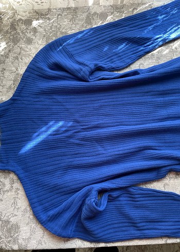 Uzun Kollu Mavi Triko Elbise - Görsel 6