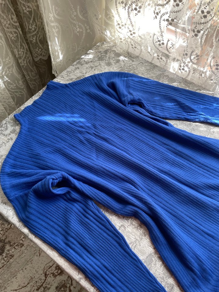 Uzun Kollu Mavi Triko Elbise - Görsel 5