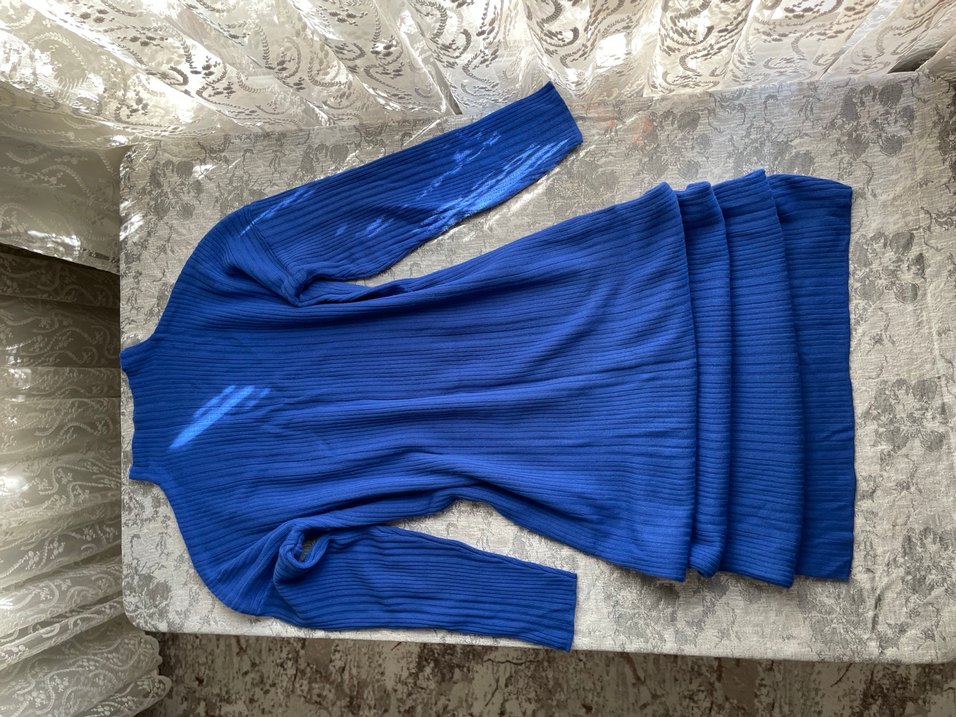 Uzun Kollu Mavi Triko Elbise - Görsel 2