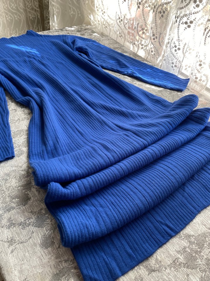 Uzun Kollu Mavi Triko Elbise - Görsel 3