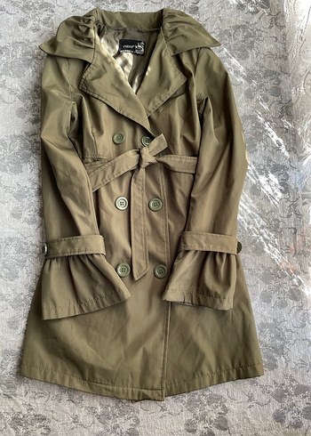 Düğmeli Midi Askeri Yeşil Keten Trençkot - Görsel 4