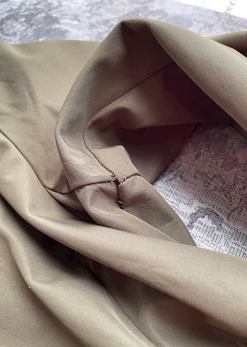 Düğmeli Midi Askeri Yeşil Keten Trençkot - Görsel 10