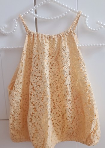 Sarı Mini Bohem Straplez Dantel kız çocuk  takım 10 yaş - Görsel 6