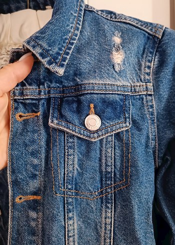 Düğmeli çocuk Mavi Denim Ceket - Görsel 2
