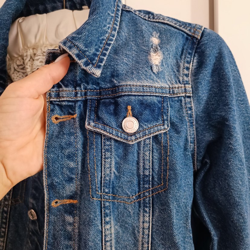 Düğmeli çocuk Mavi Denim Ceket - Görsel 2