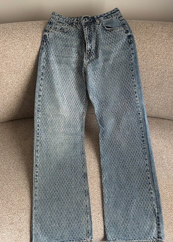 Diğer Payet Detayli Gri Mavi Kadin Denim Pantolon