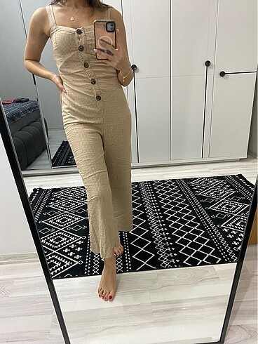 Krem Kahve Çizgili Salopet - Görsel 2