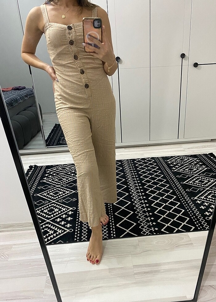 Krem Kahve Çizgili Salopet - Görsel 2