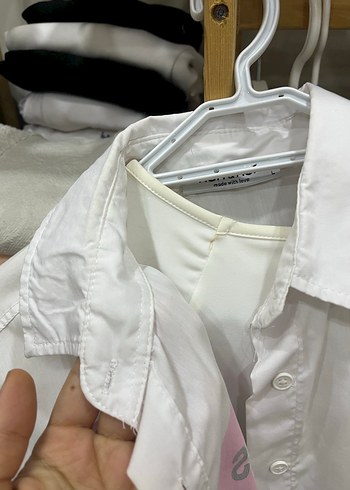 Beyaz Pamuklu Uzun Kollu Baskılı Gömlek - Görsel 4