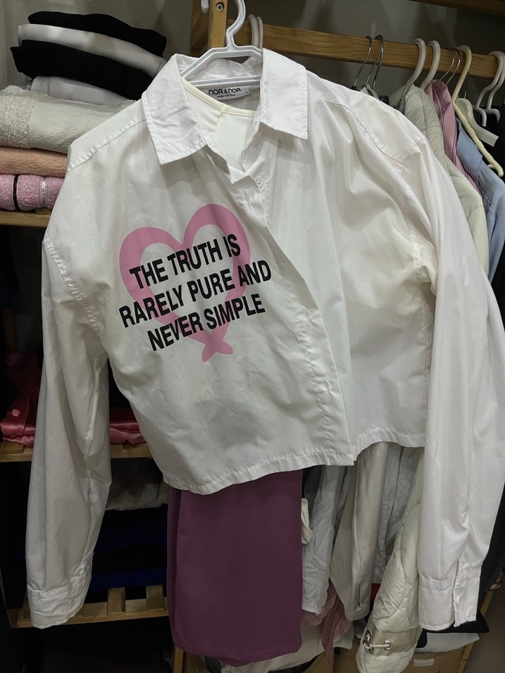 Beyaz Pamuklu Uzun Kollu Baskılı Gömlek - Görsel 3