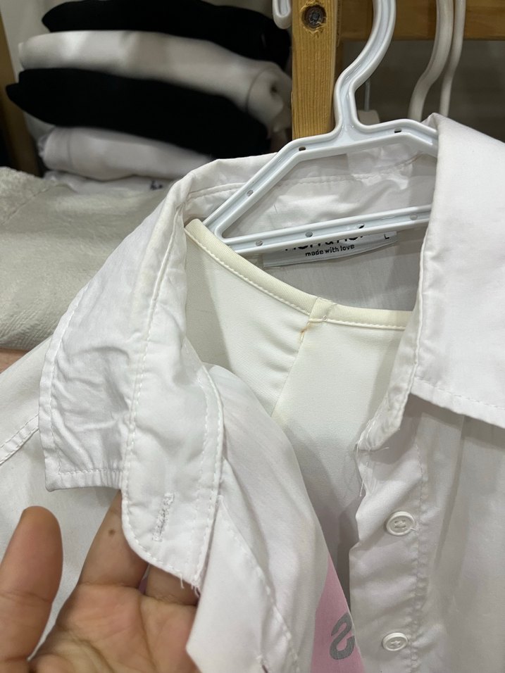 Beyaz Pamuklu Uzun Kollu Baskılı Gömlek - Görsel 4