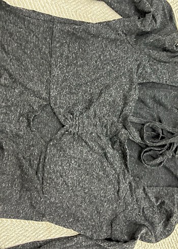 V Yaka Uzun Kollu Triko Mini Bluz - Görsel 2