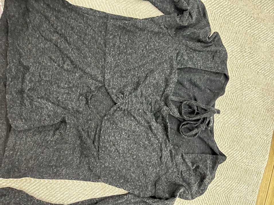 V Yaka Uzun Kollu Triko Mini Bluz - Görsel 2