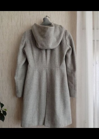 Kapüşonlu Gri Kadın Kaban - Görsel 2