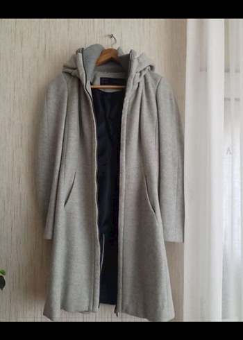 Kapüşonlu Gri Kadın Kaban - Görsel 3