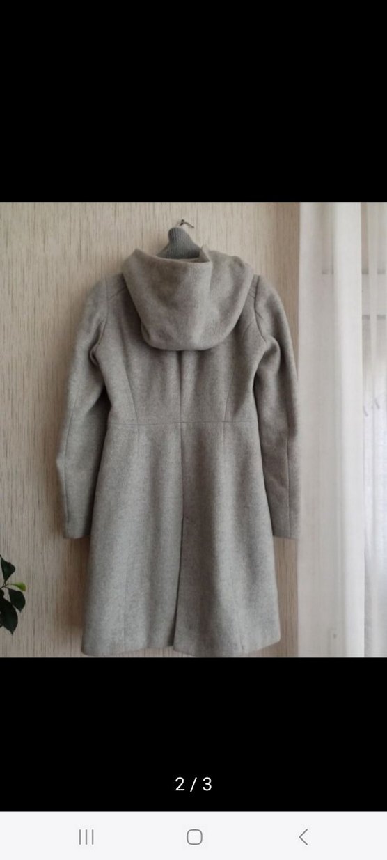 Kapüşonlu Gri Kadın Kaban - Görsel 2