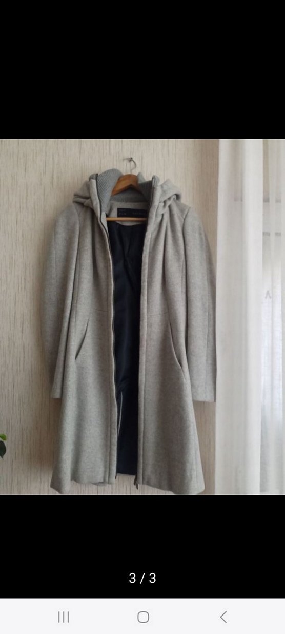 Kapüşonlu Gri Kadın Kaban - Görsel 3