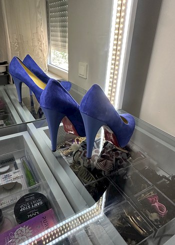 Mavi Süet Platform Topuklu Kadın - Görsel 3