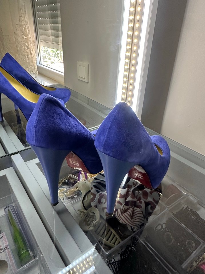 Mavi Süet Platform Topuklu Kadın - Görsel 4