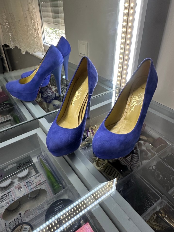 Mavi Süet Platform Topuklu Kadın - Görsel 2