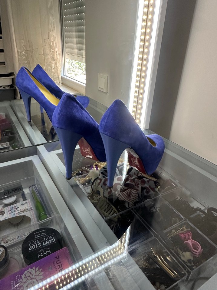 Mavi Süet Platform Topuklu Kadın - Görsel 3