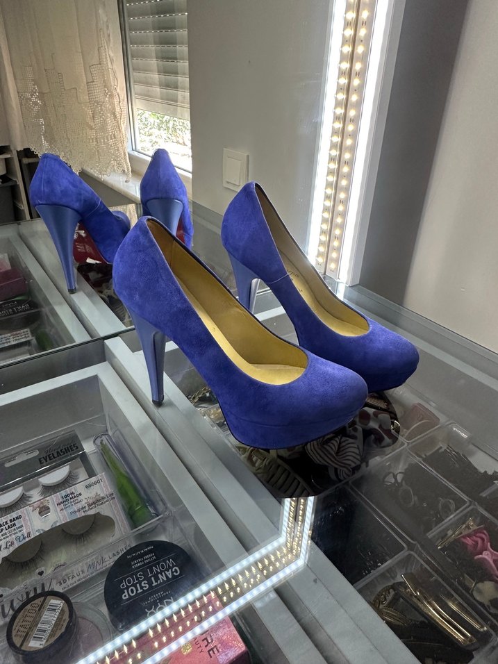 Mavi Süet Platform Topuklu Kadın - Görsel 5