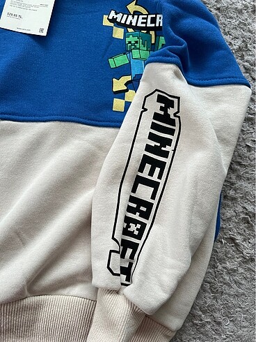 7 Yaş Beden mavi Renk Zara Minecraft sweatshirt 7-8 yaş