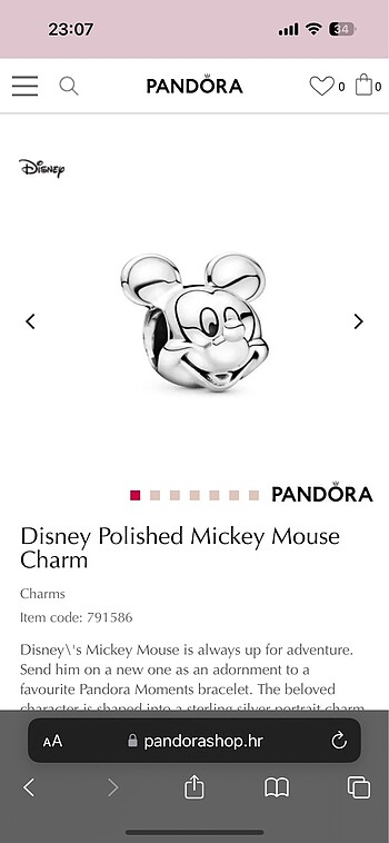 Mickey mouse Pandora charm orjinal
