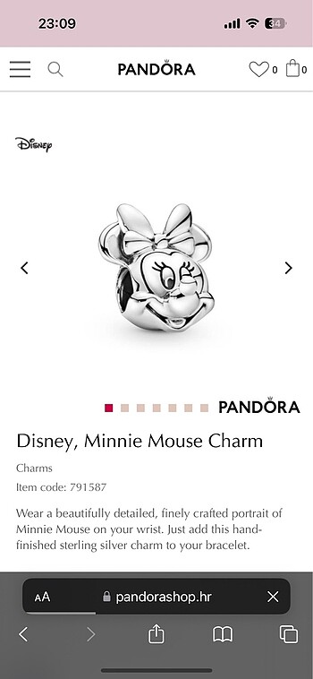 Pandora Mickey mouse Pandora charm orjinal