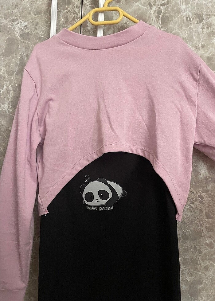 Askılı+ kısa crop çocuk elbisesi - Görsel 3