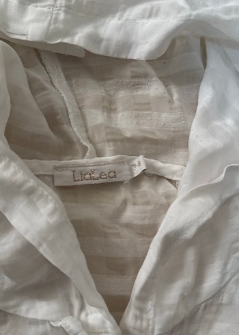 Düğmeli Beyaz Keten Kız çocuk  Gömlek - Görsel 3